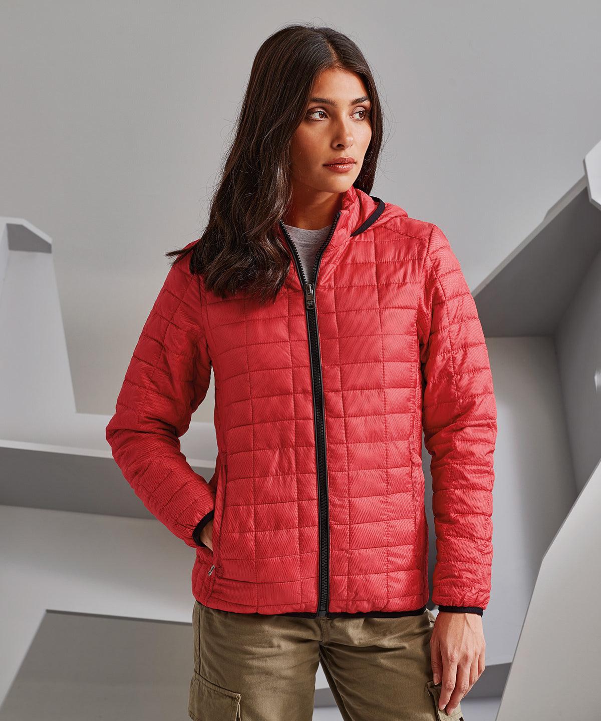 Red - Women's honeycomb hooded jacket Jackets 2786 Jackets & Coats, Padded & Insulation, Padded Perfection, Rebrandable, Women's Fashion Schoolwear Centres