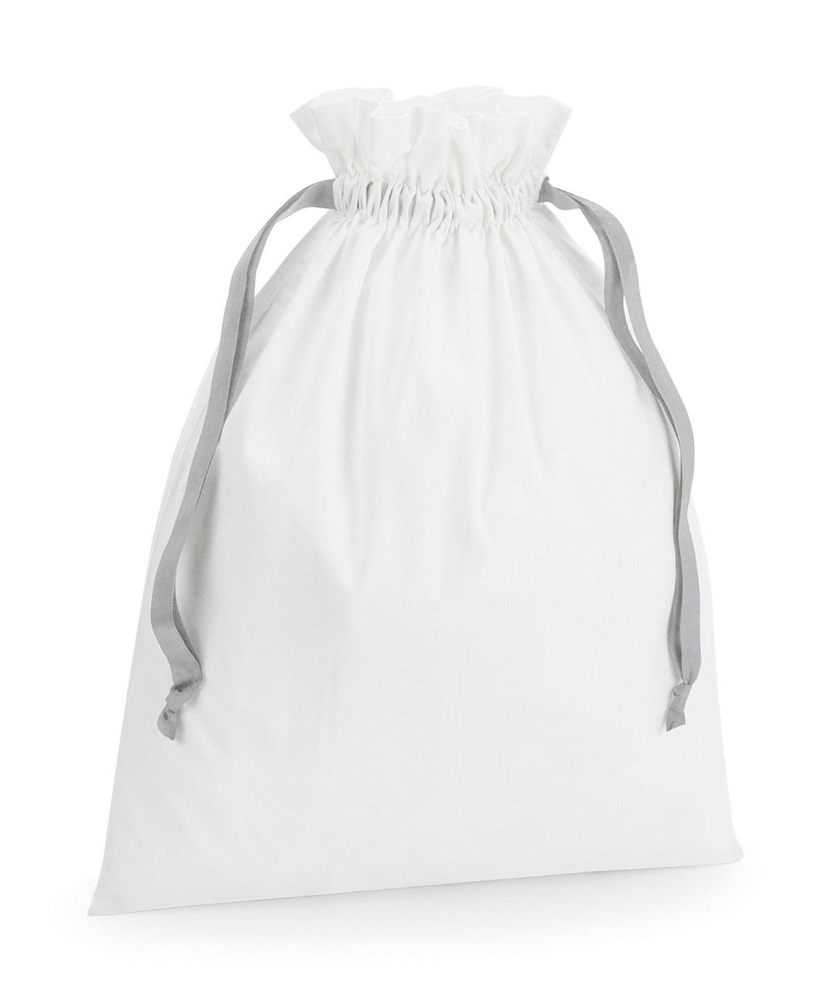 Soft White/Light Grey - Cotton gift bag with ribbon drawstring Bags Westford Mill Bags & Luggage, New Styles for 2023 Schoolwear Centres