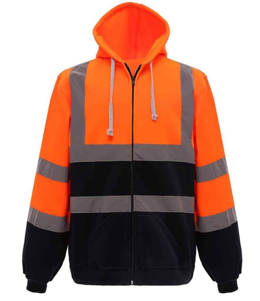 Yoko Hi-Vis Zip Hoodie | Orange/Navy Hood Yoko hi-vis, Hi-vis Adult, Hi-vis Reflective Border Kids Waistcoat, Hi-vis Tops, Hi-Viz Premium P.E. Bag, style-yk032, workwear, Yoko Schoolwear Centres
