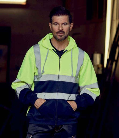 Yoko Hi-Vis Zip Hoodie | Yellow/Navy Hood Yoko hi-vis, Hi-vis Adult, Hi-vis Reflective Border Kids Waistcoat, Hi-vis Tops, Hi-Viz Premium P.E. Bag, style-yk032, workwear, Yoko Schoolwear Centres