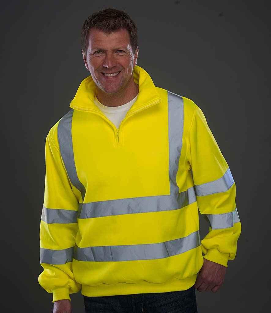 Yoko Hi-Vis Zip Neck Sweatshirt | Yellow Sweatshirt Yoko hi-vis, Hi-vis Adult, Hi-vis Reflective Border Kids Waistcoat, Hi-vis Tops, Hi-Viz Premium P.E. Bag, style-yk033, workwear, Yoko Schoolwear Centres