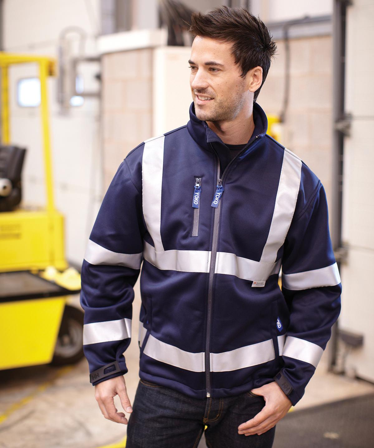 Yellow/Navy - Hi-vis softshell jacket (HVK09) Jackets Yoko Jackets & Coats, Must Haves, Plus Sizes, Safetywear, Softshells, Workwear Schoolwear Centres