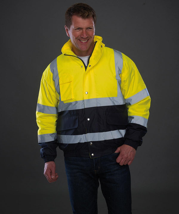 Yellow/Navy - Hi-vis two-tone bomber jacket (HVP218) Jackets Yoko Jackets & Coats, Must Haves, Plus Sizes, Safetywear Schoolwear Centres