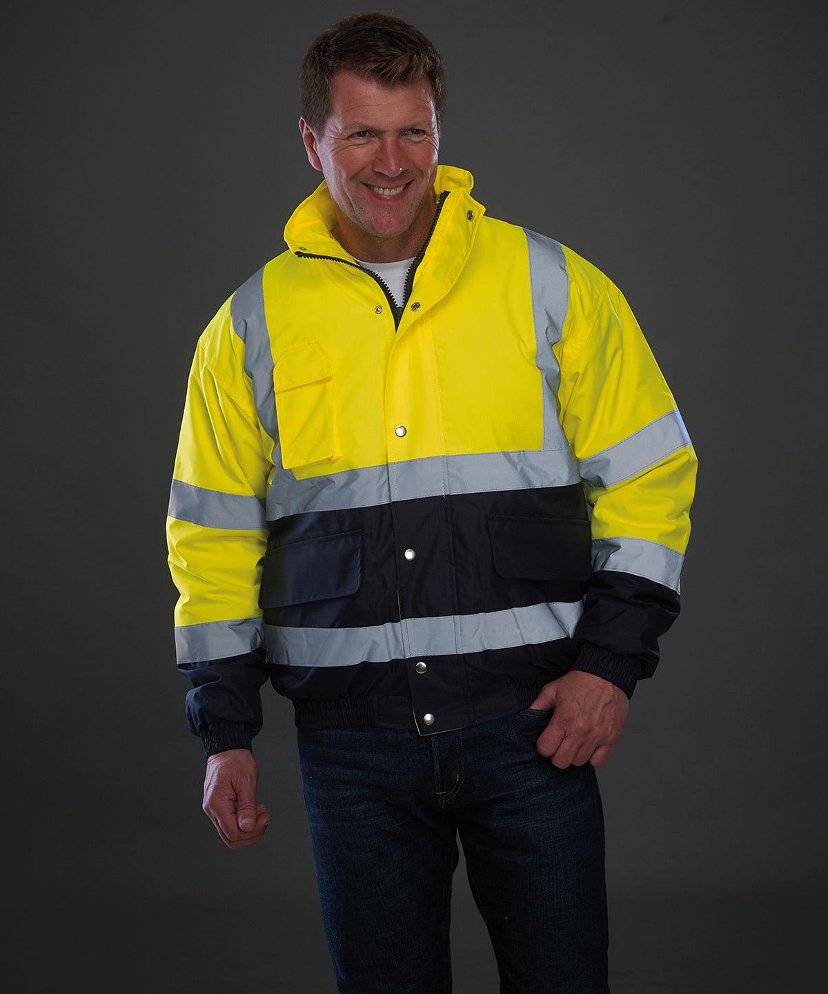 Orange/Navy - Hi-vis two-tone bomber jacket (HVP218) Jackets Yoko Jackets & Coats, Must Haves, Plus Sizes, Safetywear Schoolwear Centres