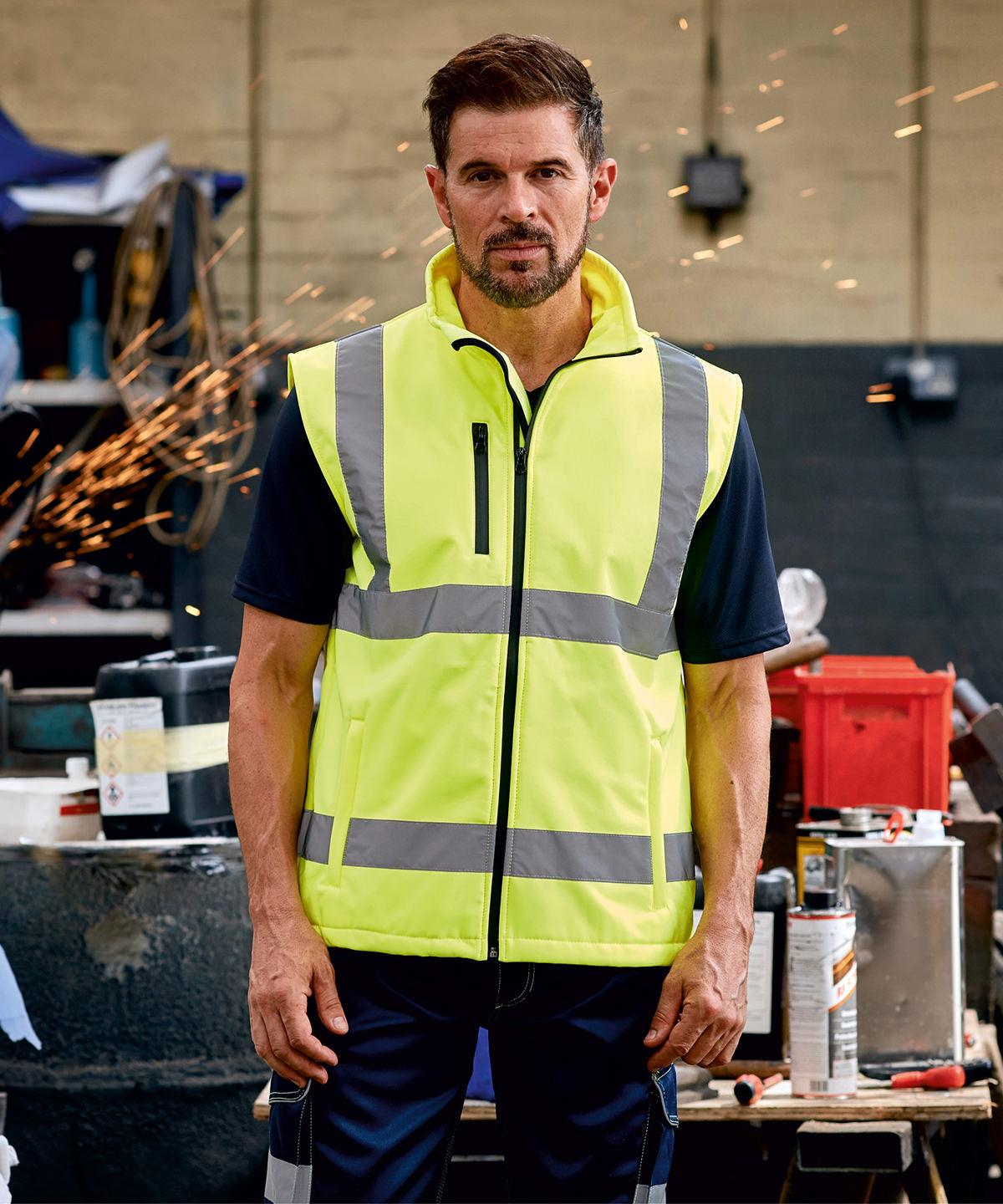 Yellow/Navy - Hi-vis softshell gilet (HV006) Body Warmers Yoko Gilets and Bodywarmers, Jackets & Coats, Must Haves, Plus Sizes, Safetywear, Softshells, Workwear Schoolwear Centres