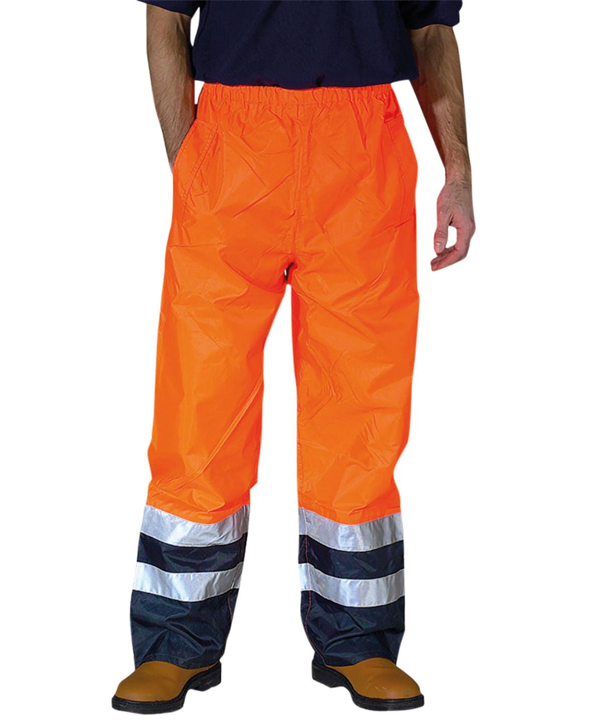 Orange/Navy - Hi-vis waterproof overtrousers (HVS463) Trousers Yoko Plus Sizes, Safetywear, Workwear Schoolwear Centres