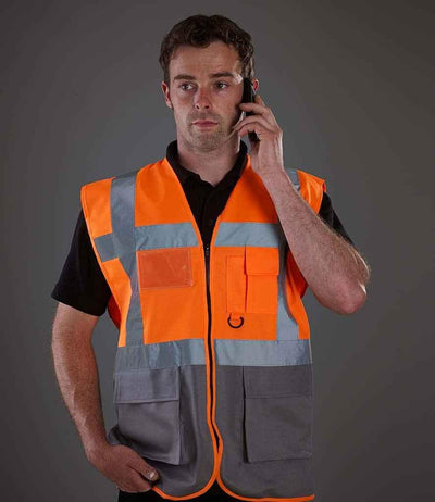 Yoko Executive Waistcoat | Orange/Grey Waistcoat Yoko hi-vis, Hi-vis Adult, Hi-vis Reflective Border Kids Waistcoat, Hi-vis Tops, Hi-Viz Premium P.E. Bag, style-yk103, workwear, Yoko Schoolwear Centres