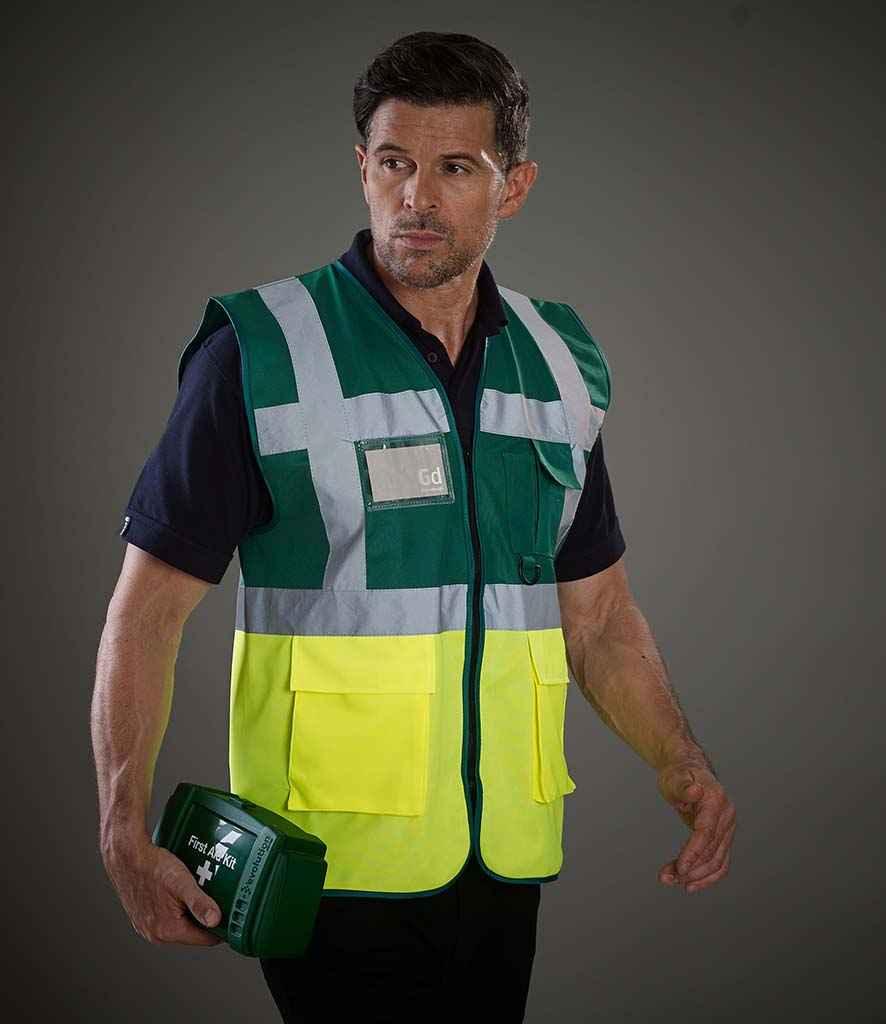 Yoko Executive Waistcoat | Paramedic Green/Yellow Waistcoat Yoko hi-vis, Hi-vis Adult, Hi-vis Reflective Border Kids Waistcoat, Hi-vis Tops, Hi-Viz Premium P.E. Bag, style-yk103, workwear, Yoko Schoolwear Centres