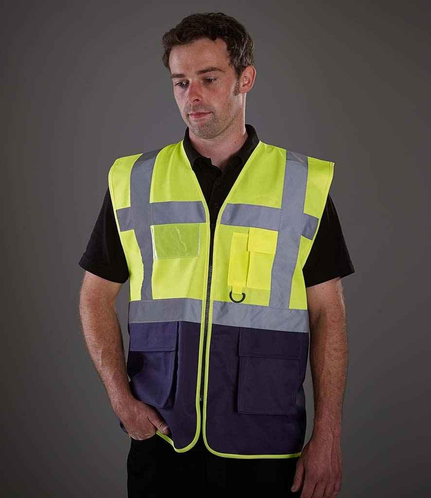 Yoko Executive Waistcoat | Yellow/Navy Waistcoat Yoko hi-vis, Hi-vis Adult, Hi-vis Reflective Border Kids Waistcoat, Hi-vis Tops, Hi-Viz Premium P.E. Bag, style-yk103, workwear, Yoko Schoolwear Centres