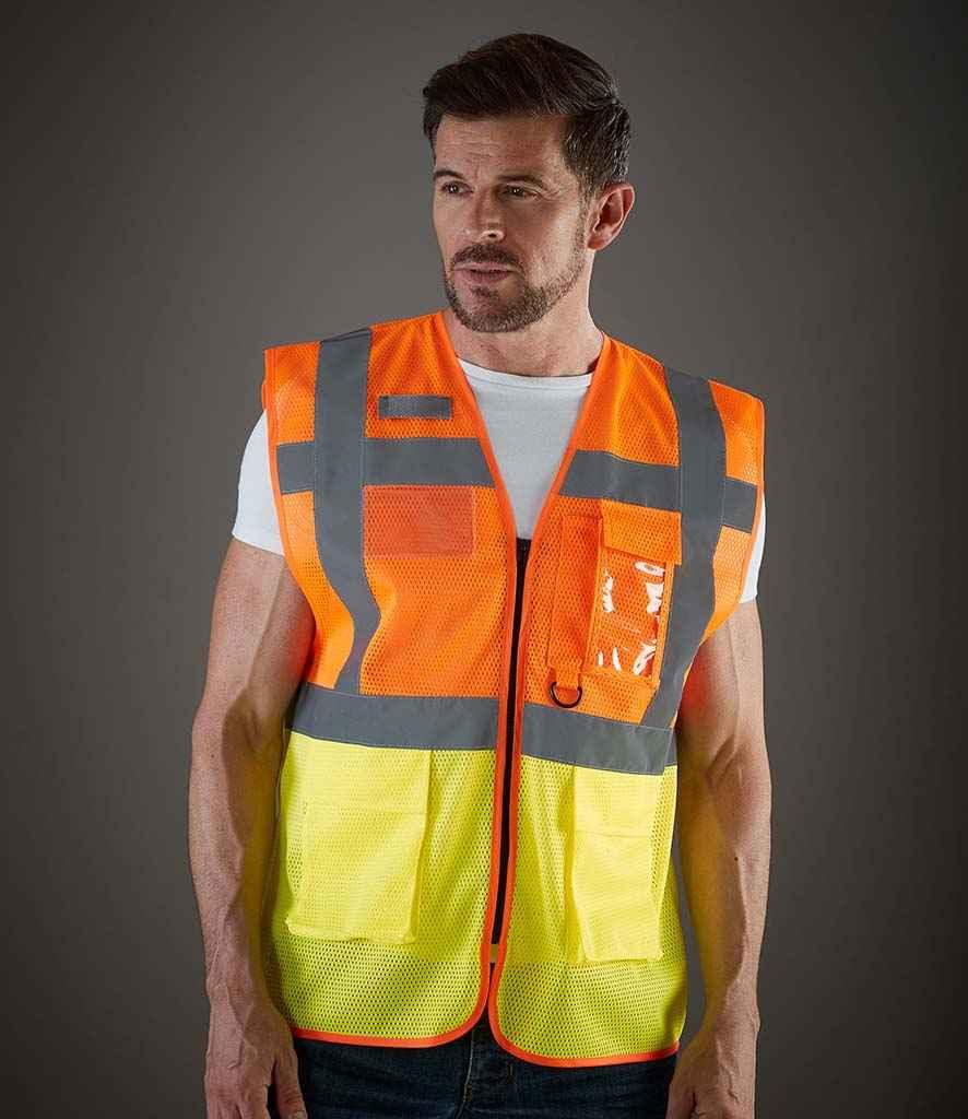 Yoko Hi-Vis Top Cool Open Mesh Executive Waistcoat | Orange/Yellow Waistcoat Yoko hi-vis, Hi-vis Adult, Hi-vis Reflective Border Kids Waistcoat, Hi-vis Tops, Hi-Viz Premium P.E. Bag, style-yk107, workwear, Yoko Schoolwear Centres