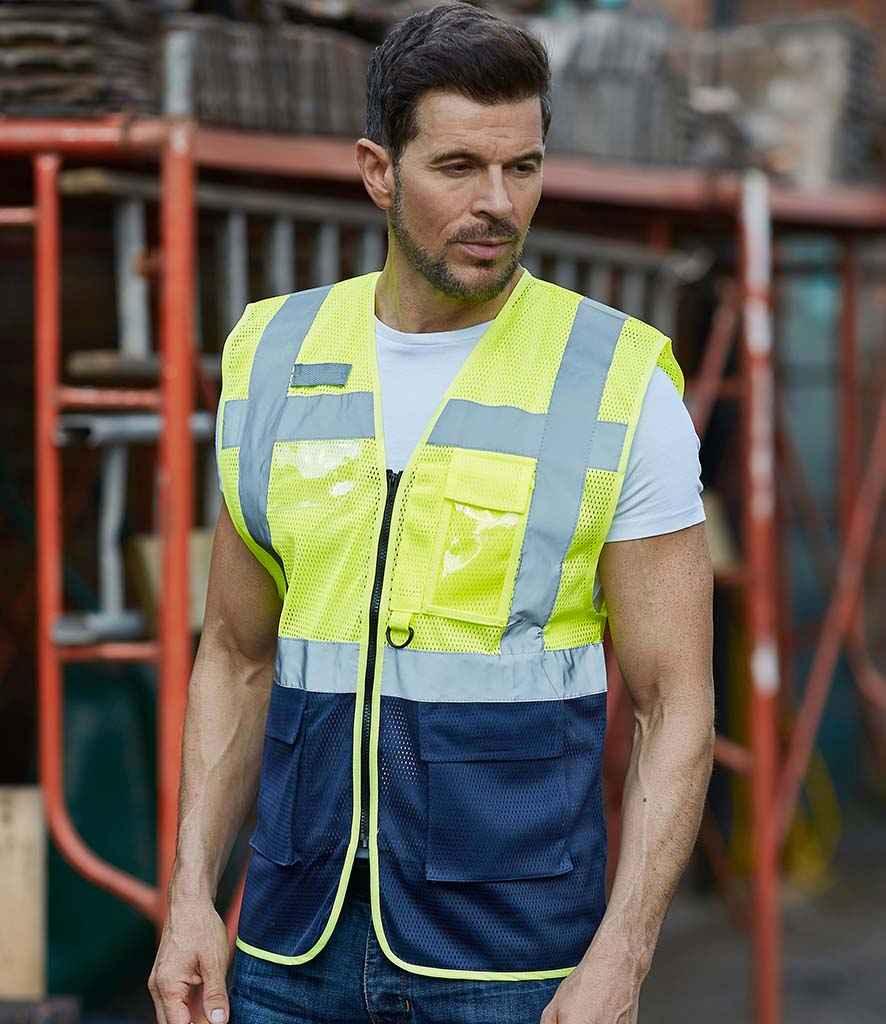 Yoko Hi-Vis Top Cool Open Mesh Executive Waistcoat | Yellow/Navy Waistcoat Yoko hi-vis, Hi-vis Adult, Hi-vis Reflective Border Kids Waistcoat, Hi-vis Tops, Hi-Viz Premium P.E. Bag, style-yk107, workwear, Yoko Schoolwear Centres