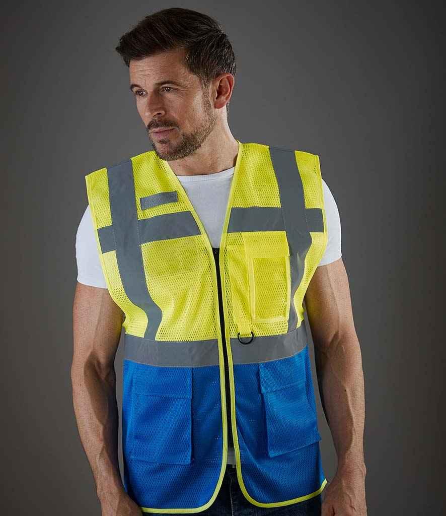 Yoko Hi-Vis Top Cool Open Mesh Executive Waistcoat | Yellow/Royal Blue Waistcoat Yoko hi-vis, Hi-vis Adult, Hi-vis Reflective Border Kids Waistcoat, Hi-vis Tops, Hi-Viz Premium P.E. Bag, style-yk107, workwear, Yoko Schoolwear Centres