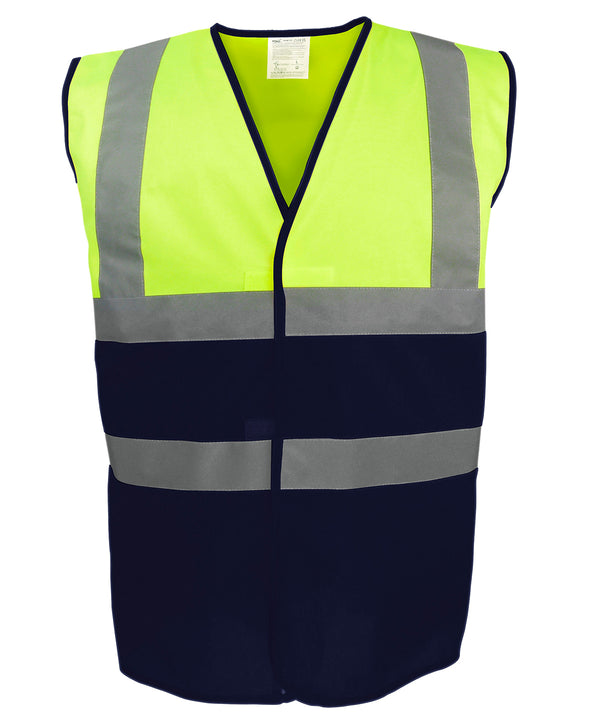 Hi-vis Yellow/Navy - Hi-vis two-tone waistcoat (HVW122) Waistcoats Yoko New Styles for 2023, Organic & Conscious, Plus Sizes Schoolwear Centres