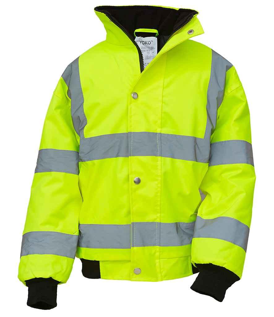 Yoko Kids Hi-Vis Bomber Jacket | Yellow Jacket Yoko hi-vis, Hi-vis Adult, Hi-vis Reflective Border Kids Waistcoat, Hi-vis Tops, Hi-Viz Premium P.E. Bag, style-yk200b, workwear, Yoko Schoolwear Centres