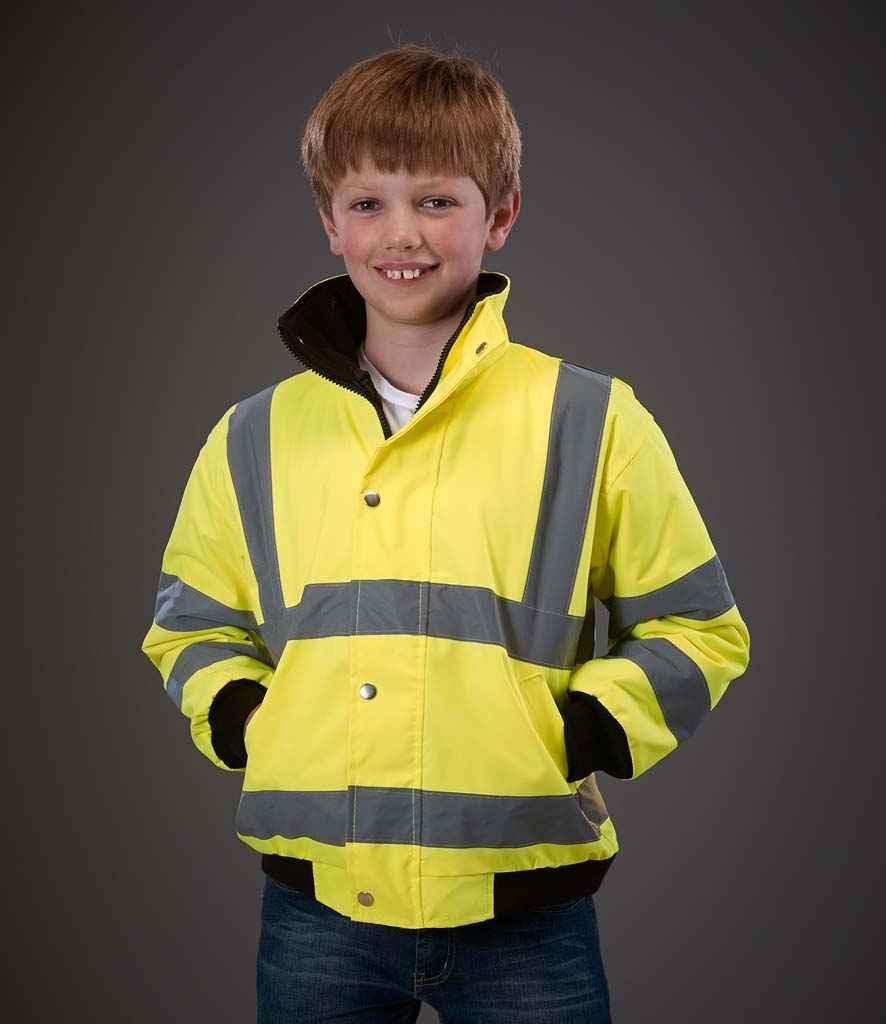 Yoko Kids Hi-Vis Bomber Jacket | Yellow Jacket Yoko hi-vis, Hi-vis Adult, Hi-vis Reflective Border Kids Waistcoat, Hi-vis Tops, Hi-Viz Premium P.E. Bag, style-yk200b, workwear, Yoko Schoolwear Centres