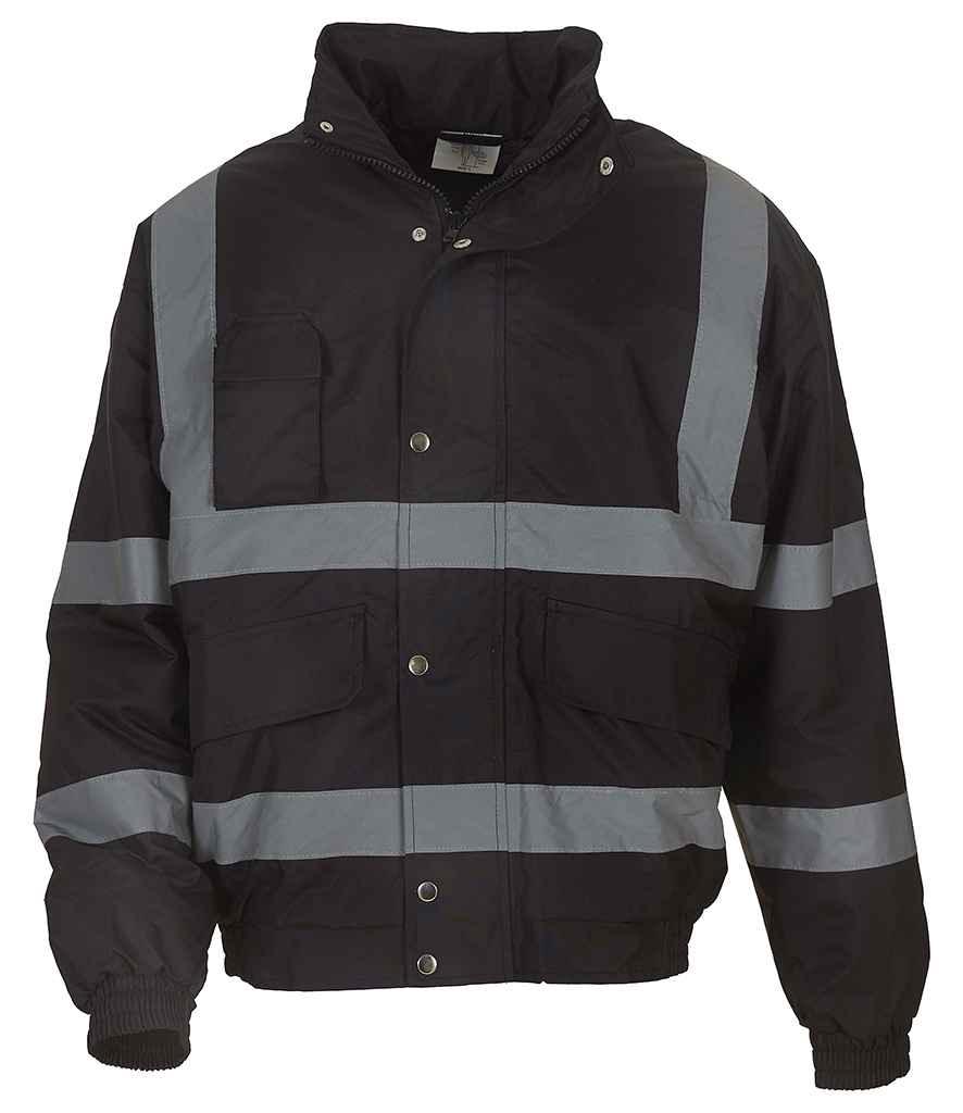 Yoko Hi-Vis Classic Bomber Jacket | Black Jacket Yoko hi-vis, Hi-vis Adult, Hi-vis Reflective Border Kids Waistcoat, Hi-vis Tops, Hi-Viz Premium P.E. Bag, style-yk200, workwear, Yoko Schoolwear Centres