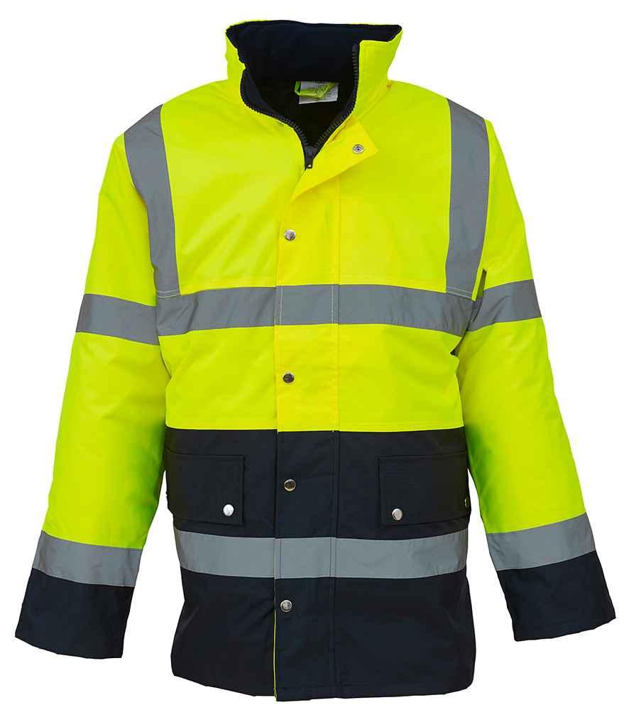 Yoko Hi-Vis Two Tone Motorway Jacket | Yellow/Navy Jacket Yoko hi-vis, Hi-vis Adult, Hi-vis Reflective Border Kids Waistcoat, Hi-vis Tops, Hi-Viz Premium P.E. Bag, style-yk204, workwear, Yoko Schoolwear Centres