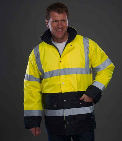 Yoko Hi-Vis Two Tone Motorway Jacket | Yellow/Navy Jacket Yoko hi-vis, Hi-vis Adult, Hi-vis Reflective Border Kids Waistcoat, Hi-vis Tops, Hi-Viz Premium P.E. Bag, style-yk204, workwear, Yoko Schoolwear Centres