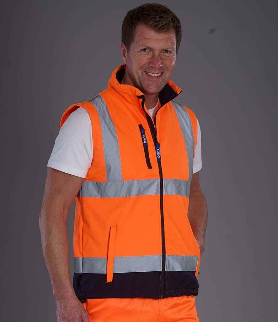 Yoko Hi-Vis Soft Shell Gilet | Orange/Navy Gilet Yoko hi-vis, Hi-vis Adult, Hi-vis Reflective Border Kids Waistcoat, Hi-vis Tops, Hi-Viz Premium P.E. Bag, style-yk207, workwear, Yoko Schoolwear Centres