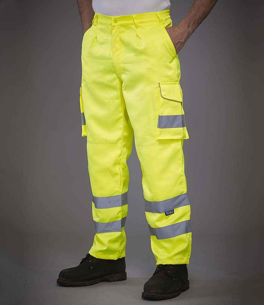 Yoko Hi-Vis Cargo Trousers with Knee Pad Pockets | Yellow Trousers Yoko hi-vis, Hi-vis Adult, Hi-vis Reflective Border Kids Waistcoat, Hi-vis Tops, style-yk301, workwear, Yoko Schoolwear Centres