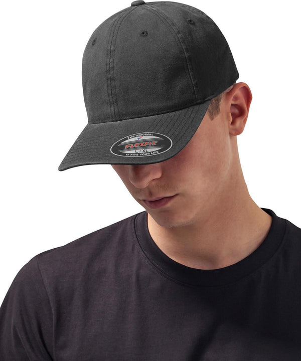 Black - Flexfit garment washed cotton dad hat (6997) Caps Flexfit by Yupoong Headwear, Rebrandable Schoolwear Centres