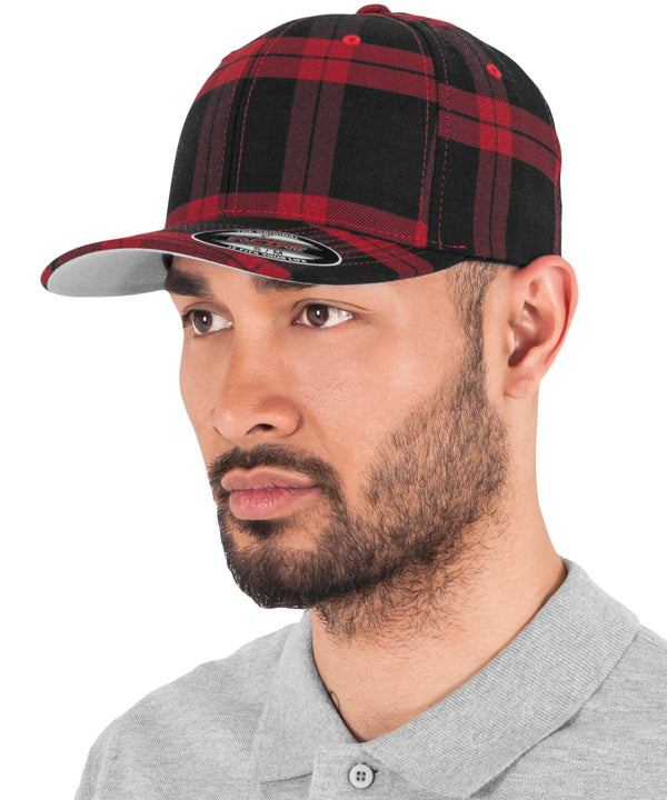 Black/Red - Flexfit tartan plaid (6197) Caps Flexfit by Yupoong Headwear, Rebrandable Schoolwear Centres