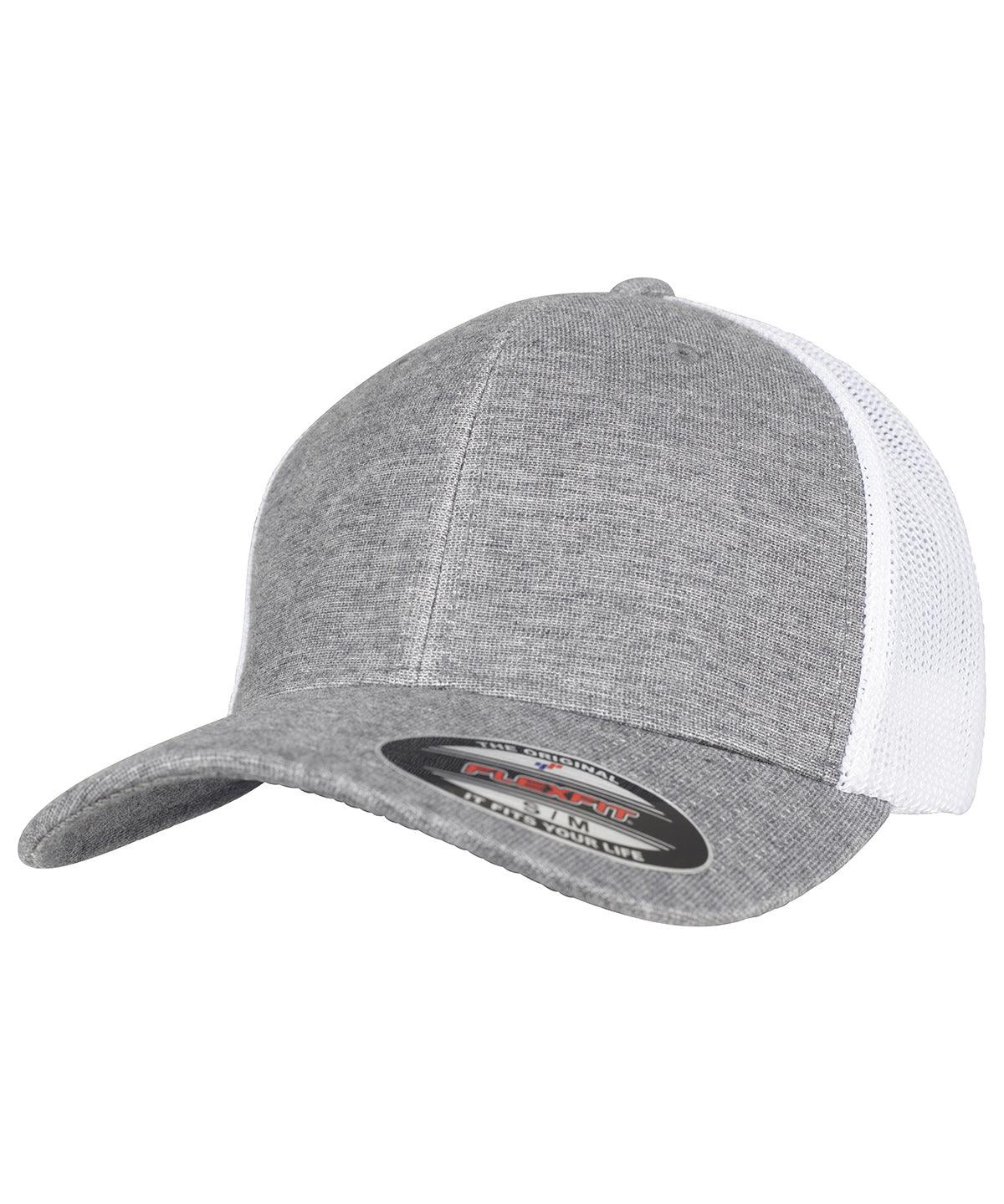 Heather Grey/White - Retro trucker melange cap (6511M) Caps Flexfit by Yupoong Camo, Headwear, New Colours for 2023 Schoolwear Centres