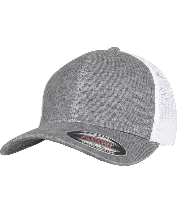 Heather Grey/White - Retro trucker melange cap (6511M) Caps Flexfit by Yupoong Camo, Headwear, New Colours for 2023 Schoolwear Centres