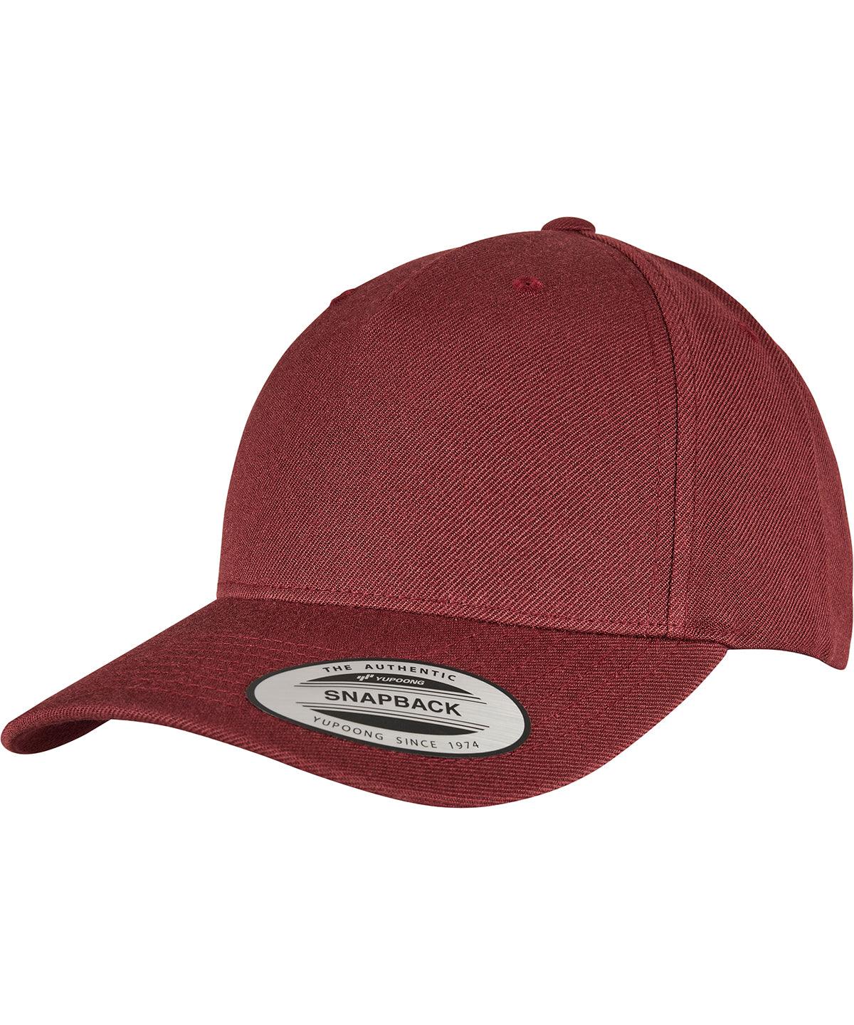 Maroon - YP classics 5-panel premium curved visor snapback cap (5789M) Caps Flexfit by Yupoong Headwear, New Colours For 2022, New For 2021, New Styles For 2021 Schoolwear Centres