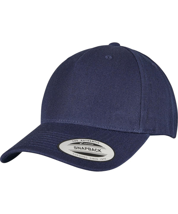 Navy - YP classics 5-panel premium curved visor snapback cap (5789M) Caps Flexfit by Yupoong Headwear, New Colours For 2022, New For 2021, New Styles For 2021 Schoolwear Centres