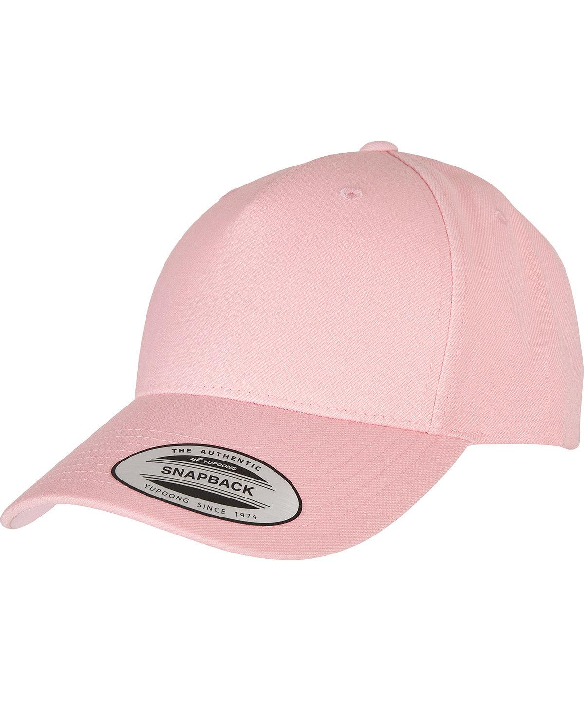 Prism Pink - YP classics 5-panel premium curved visor snapback cap (5789M) Caps Flexfit by Yupoong Headwear, New Colours For 2022, New For 2021, New Styles For 2021 Schoolwear Centres