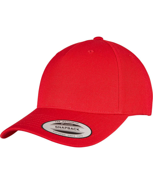 Red - YP classics 5-panel premium curved visor snapback cap (5789M) Caps Flexfit by Yupoong Headwear, New Colours For 2022, New For 2021, New Styles For 2021 Schoolwear Centres