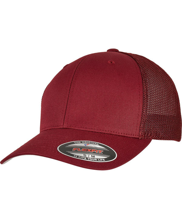 Cranberry - Flexfit mesh trucker Caps Flexfit by Yupoong Headwear, New Colours for 2023, New Styles For 2022 Schoolwear Centres