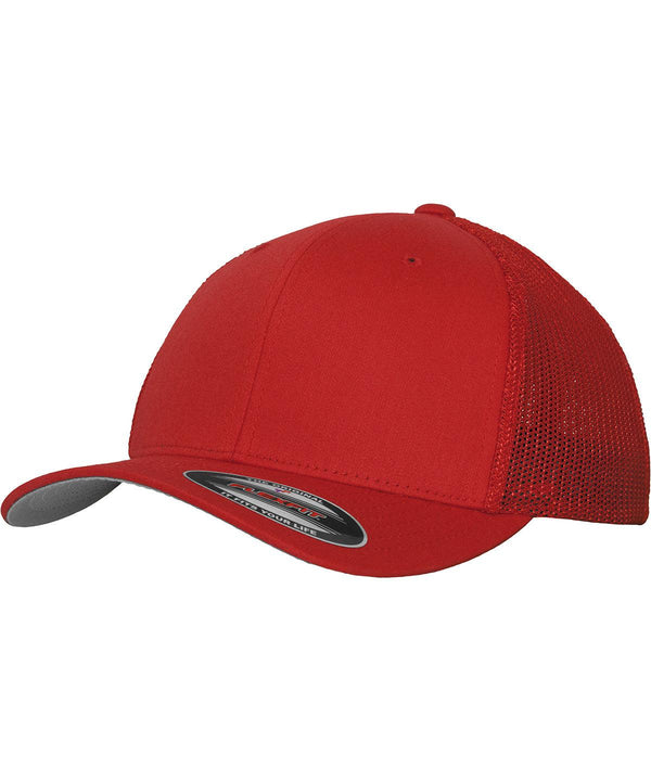 Red - Flexfit mesh trucker Caps Flexfit by Yupoong Headwear, New Colours for 2023, New Styles For 2022 Schoolwear Centres