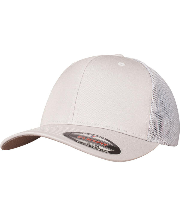 Silver - Flexfit mesh trucker Caps Flexfit by Yupoong Headwear, New Colours for 2023, New Styles For 2022 Schoolwear Centres