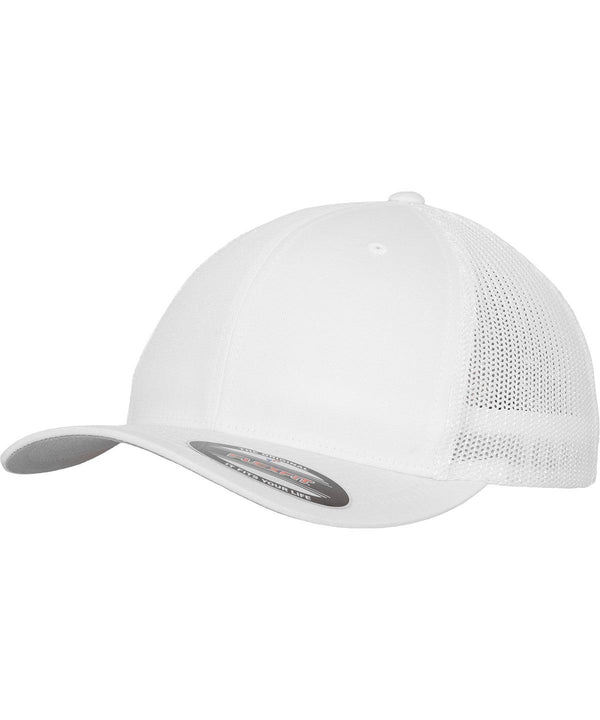 White - Flexfit mesh trucker Caps Flexfit by Yupoong Headwear, New Colours for 2023, New Styles For 2022 Schoolwear Centres