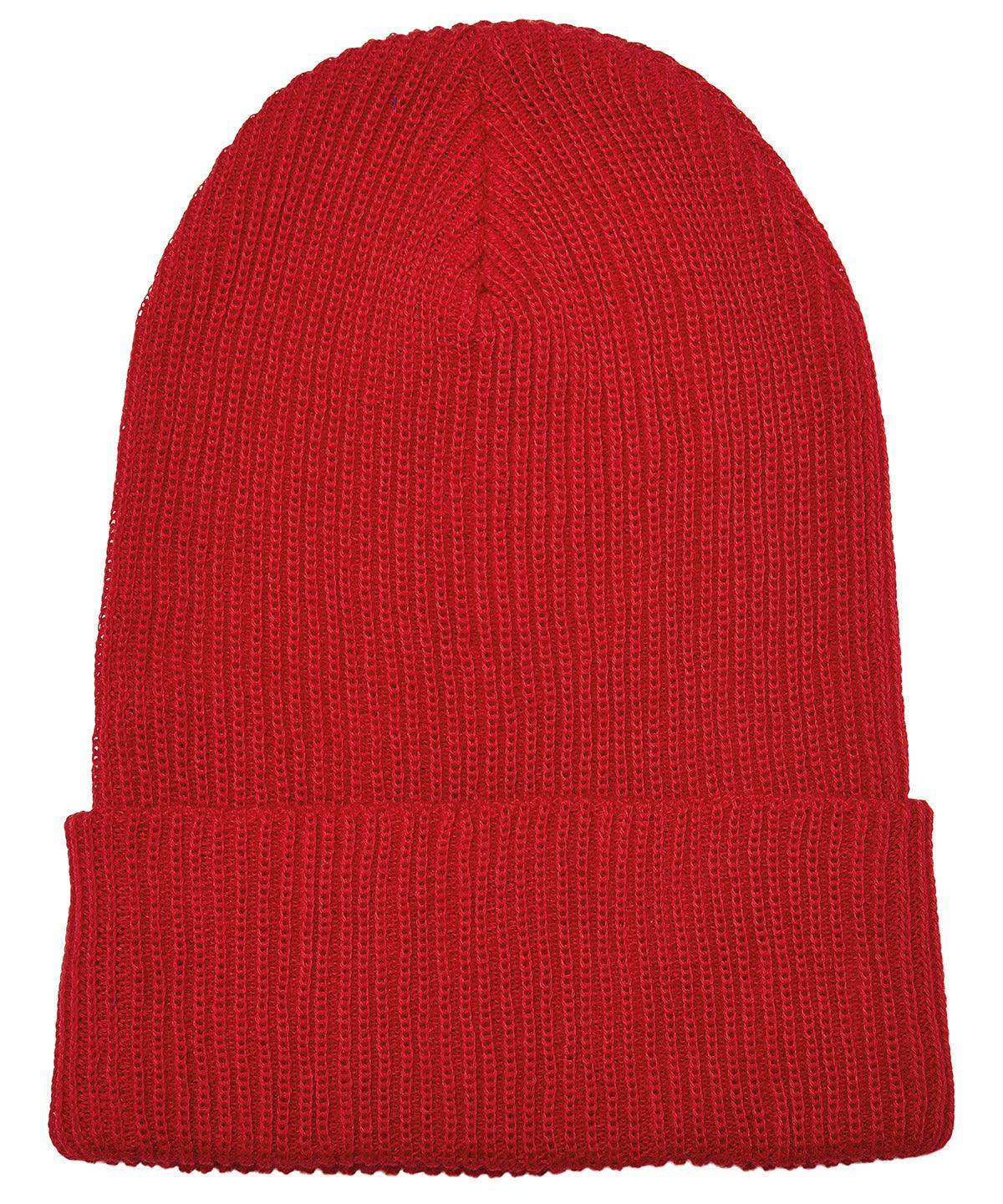 Red - Recycled yarn ribbed knit beanie (1504RY) Hats Flexfit by Yupoong Headwear, New Styles for 2023, Organic & Conscious Schoolwear Centres