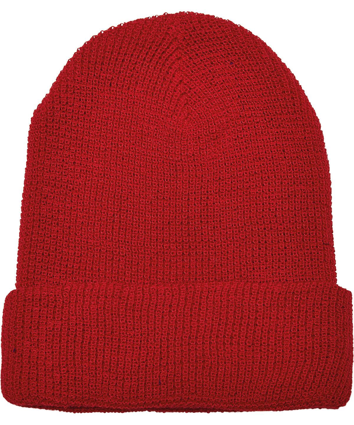 Red - Recycled yarn waffle knit beanie (1505RY) Hats Flexfit by Yupoong Headwear, New Styles for 2023, Organic & Conscious Schoolwear Centres