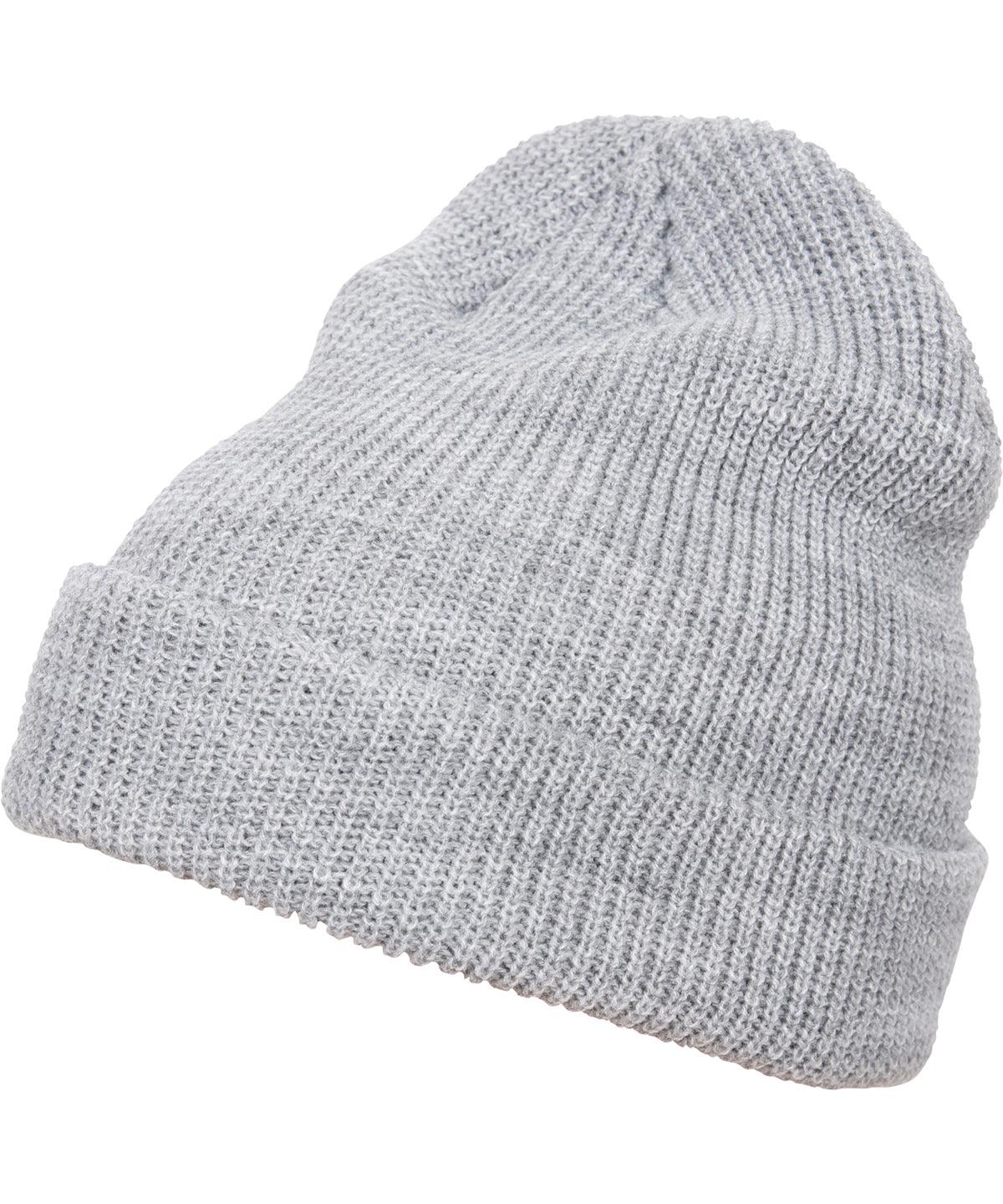 Heather Grey - Long knit beanie (1545K) Hats Flexfit by Yupoong Headwear, New Styles for 2023 Schoolwear Centres