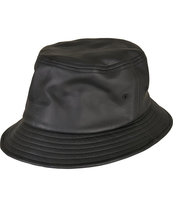Black - Imitation leather bucket hat (5003IL) Hats Flexfit by Yupoong Headwear, New Styles for 2023 Schoolwear Centres