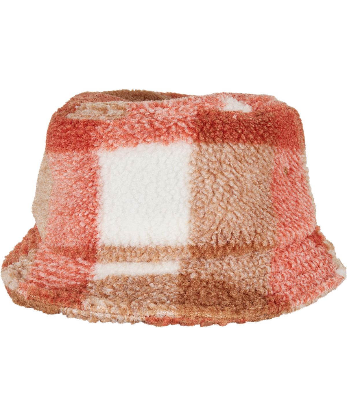 White Sand/Toffee - Sherpa check bucket hat (5003SC) Hats Flexfit by Yupoong Headwear, New Styles for 2023 Schoolwear Centres