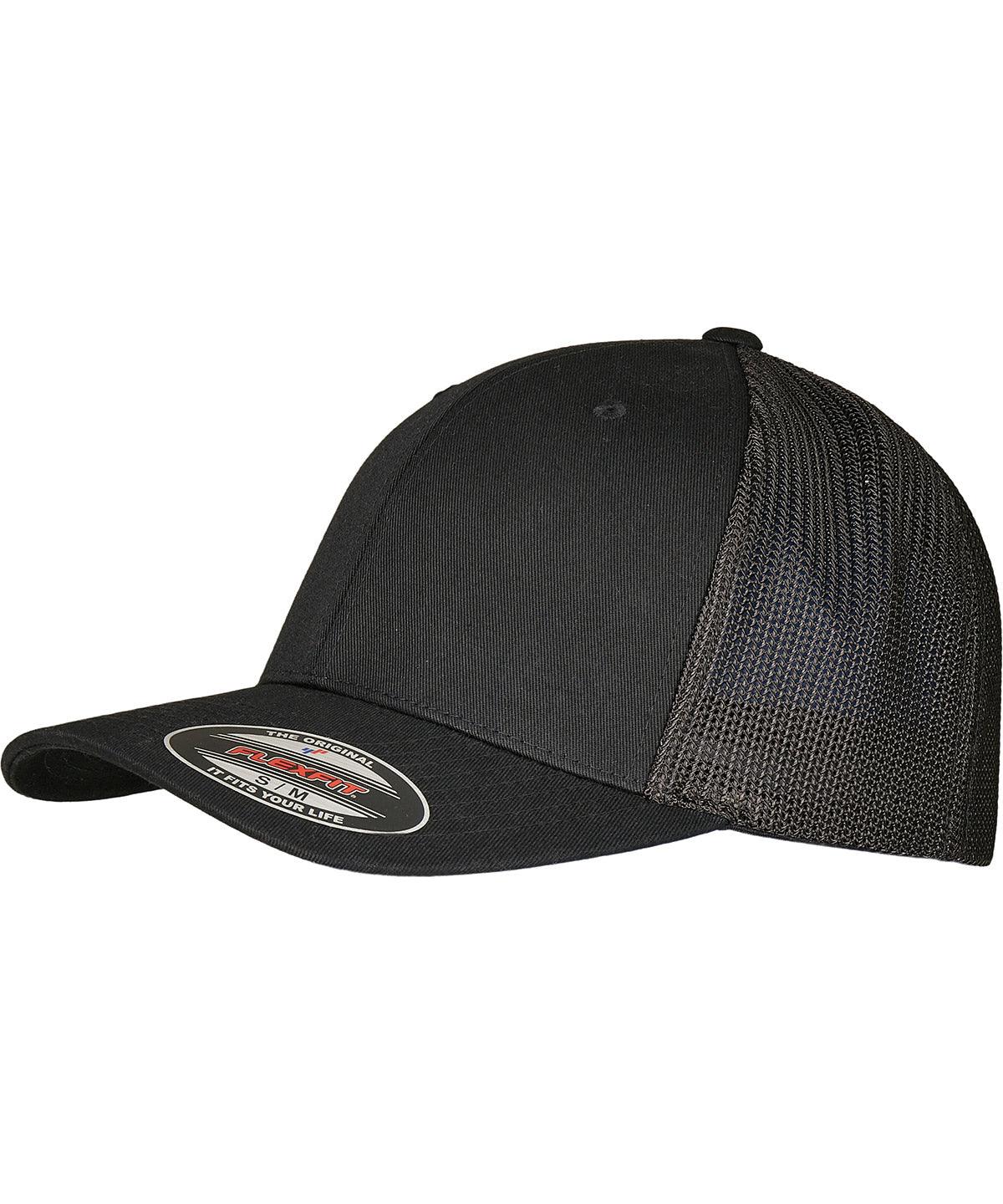 Black/Black - Flexfit trucker recycled mesh (6511RM) Caps Flexfit by Yupoong Headwear, New Styles for 2023, Organic & Conscious Schoolwear Centres