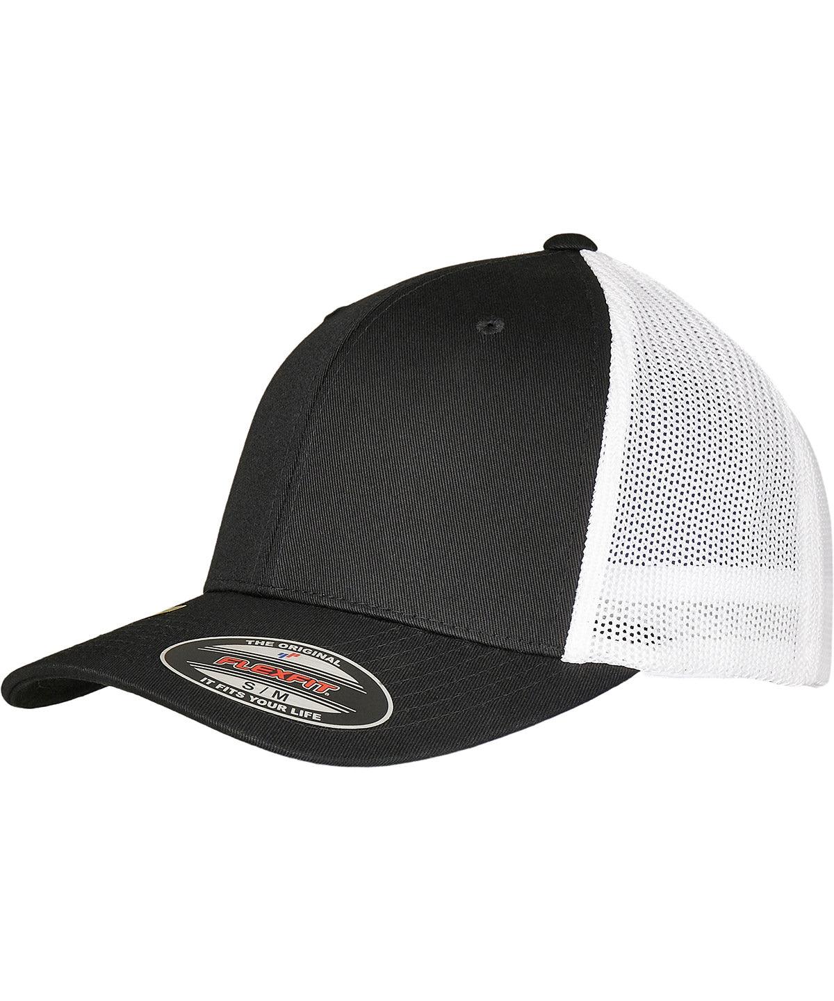 Black/White - Flexfit trucker recycled mesh (6511RM) Caps Flexfit by Yupoong Headwear, New Styles for 2023, Organic & Conscious Schoolwear Centres