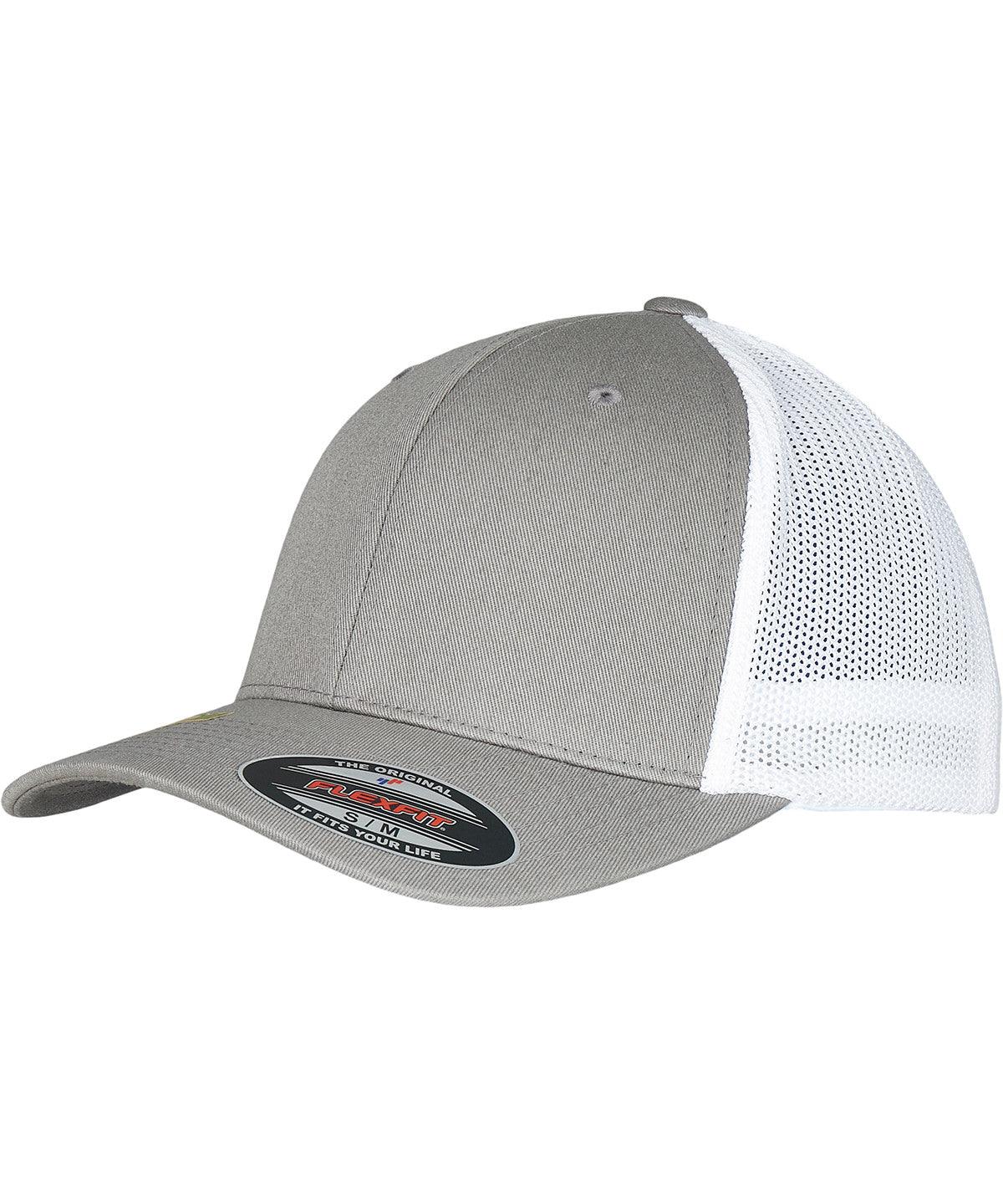 Grey/White - Flexfit trucker recycled mesh (6511RM) Caps Flexfit by Yupoong Headwear, New Styles for 2023, Organic & Conscious Schoolwear Centres