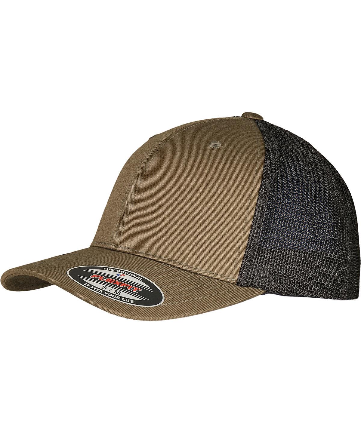 Olive/Black - Flexfit trucker recycled mesh (6511RM) Caps Flexfit by Yupoong Headwear, New Styles for 2023, Organic & Conscious Schoolwear Centres