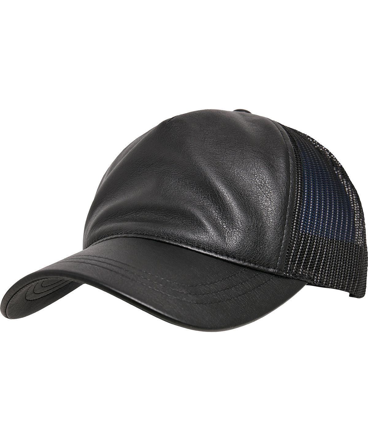 Black/Black - Synthetic leather trucker (6606LT) Caps Flexfit by Yupoong Headwear, New Styles for 2023 Schoolwear Centres