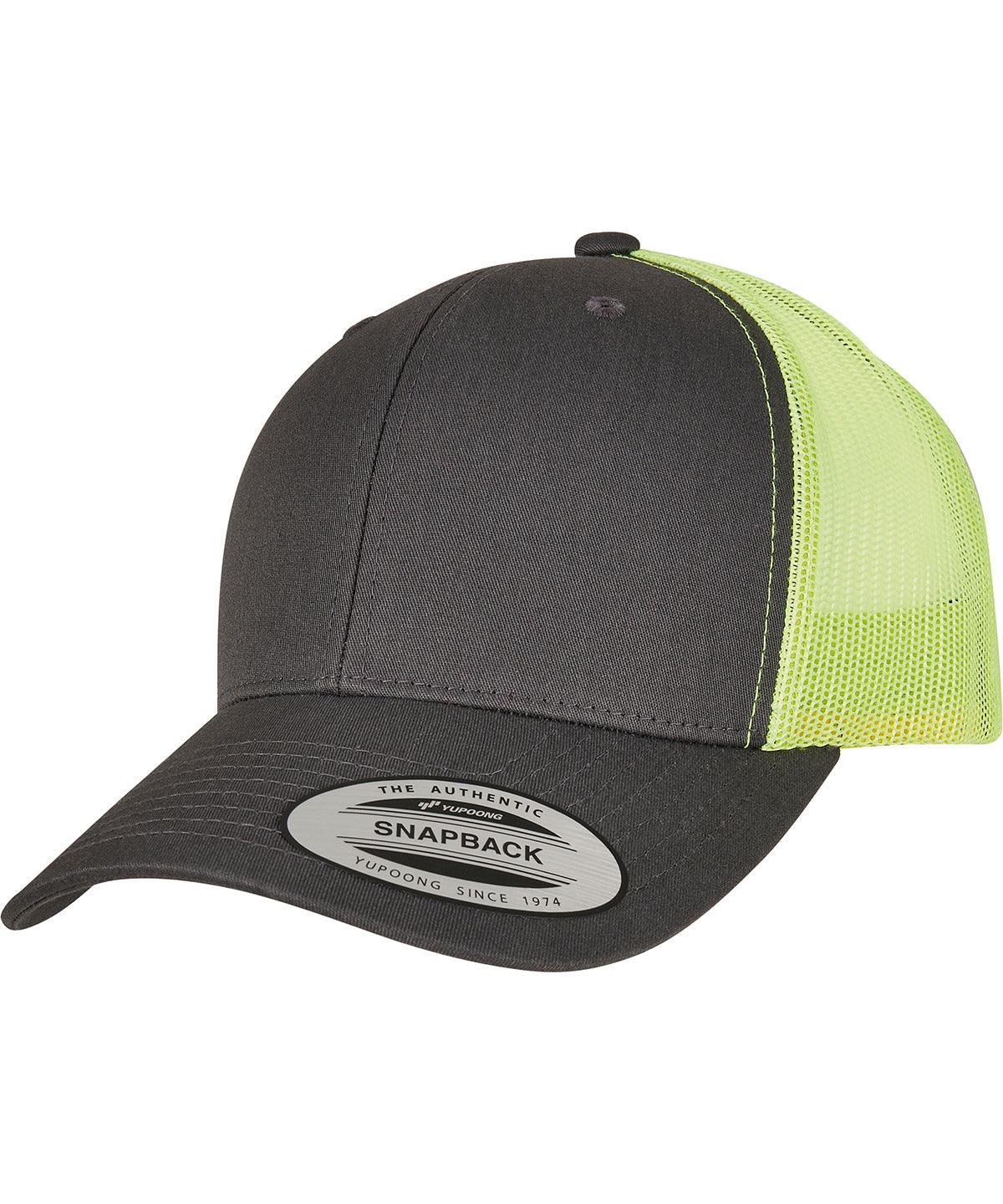 Charcoal/Neon Green - Retro trucker 2-tone (6606T) Caps Flexfit by Yupoong Headwear, New Styles for 2023 Schoolwear Centres