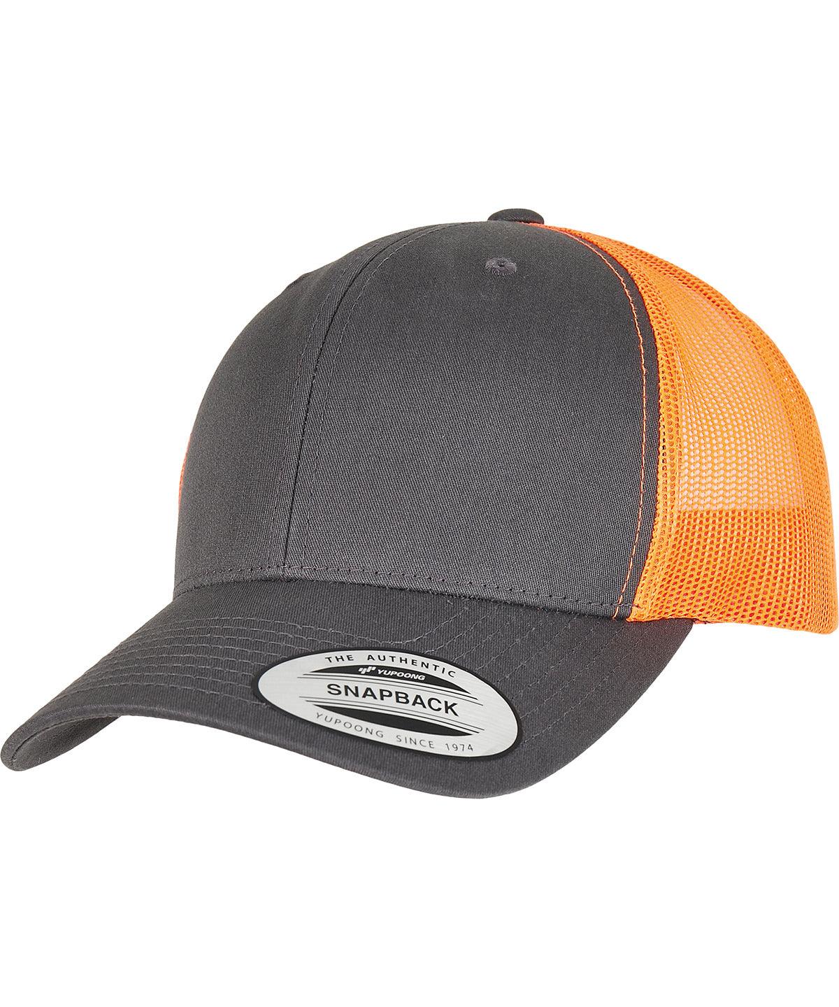 Charcoal/Neon Orange - Retro trucker 2-tone (6606T) Caps Flexfit by Yupoong Headwear, New Styles for 2023 Schoolwear Centres