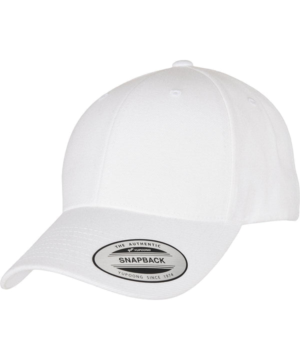 White - Premium curved visor snapback cap (6789M) Caps Flexfit by Yupoong Headwear, New Styles for 2023 Schoolwear Centres