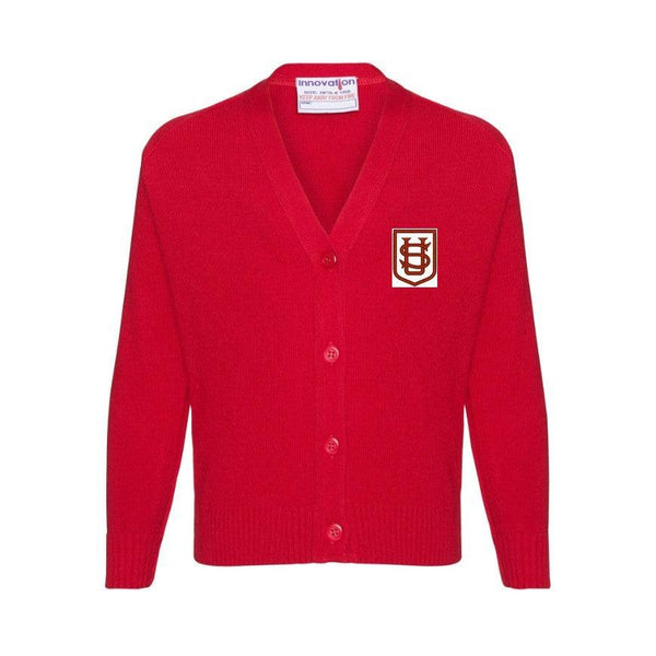 Saint Ursula's Catholic School - Red Knitwear Cardigan with School Logo - Schoolwear Centres | School Uniform Centres